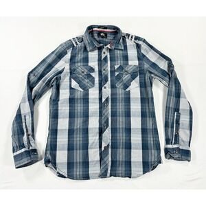 Y2K Rock Republic Long Sleeve Plaid Stretch Button Up Shirt Western Blue Men's M